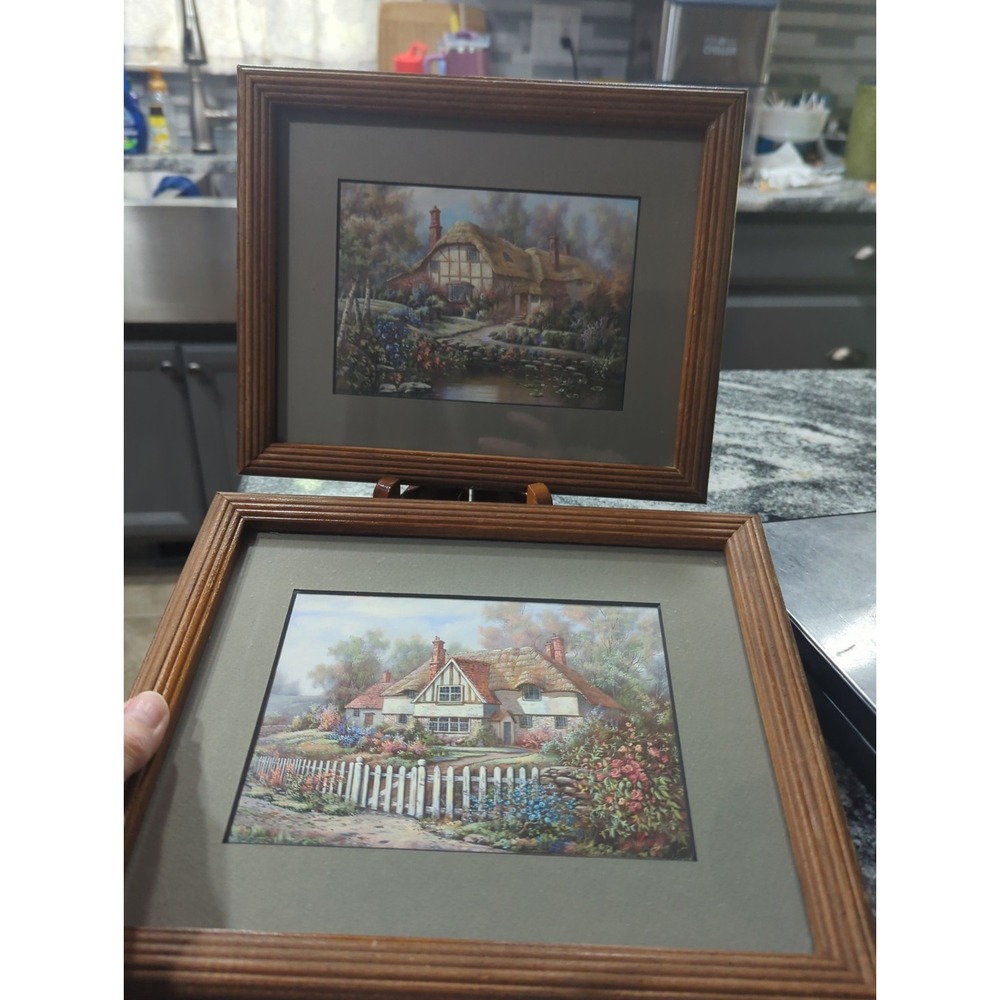 2- Carl Valente Prints Framed 1989 Pathway to Penhurst & Wishford Family Cottage